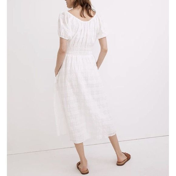 MADEWELL Lighthouse White Sophia Midi Seersucker Dress NEW $128 Pockets Womens M - Picture 2 of 16